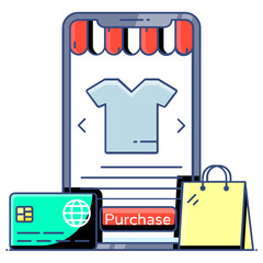 
Mobile shopping app icon, wheelbarrow inside smartphone 
