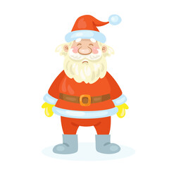 Funny Santa Claus. In cartoon style. Isolated on white background. Vector flat illustration.
