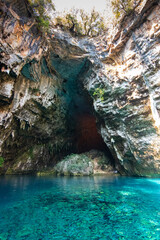 Impressive Melissani cave or lake in Sami, Kefalonia, Greece