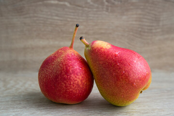 Fruits are ripe pears. Bio healthy food. Two red pears.
