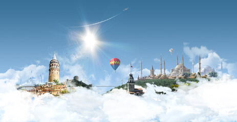 Istanbul Heaven - photographic composition of famous landmarks of Istanbul, Turkey
