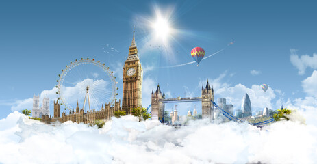 London Heaven - photographic composition of famous landmarks of London, UK