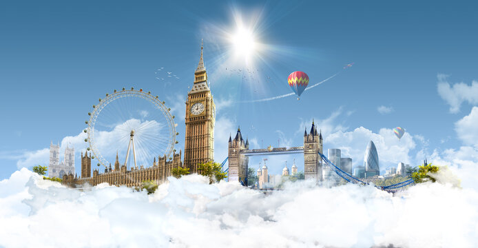 London Heaven - photographic composition of famous landmarks of London, UK