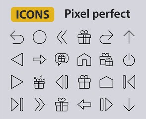 Set of line arrows, directions, arrows, contains icons such as pause, continuation, directly, to the right, Editable stroke. 480x480, On a white background, Vector illustration