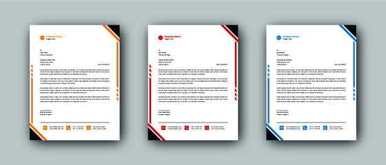 Multipurpose corporate businesses template with a4 size. a stationery item with modern letterhead blue, red, and yellow