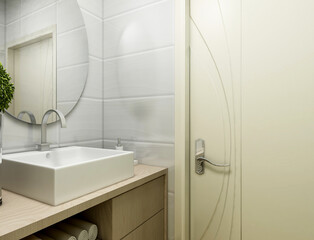 Clean modern residential bathroom and toilet design, which is equipped with washstand, toilet and shower equipment,