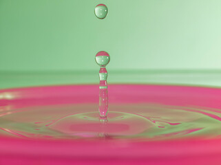 Column of water with two drops one in the air