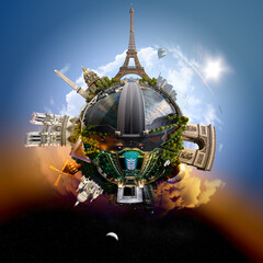 Planet Paris - Miniature planet of Paris, France, with all important buildings and attractions of the city