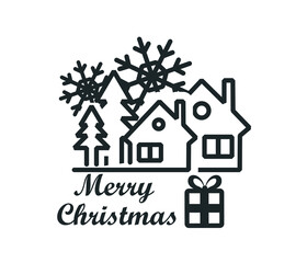 Decorated Christmas house. Merry Christmas and Happy New Year background with vector, illustration.
