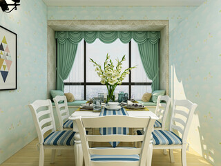 spacious dining room design next to the modern kitchen, with a beautiful dining table and greenery