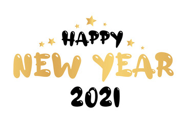 Happy New Year 2021 - premium and fun style. Vector design that can be used for web projects, flyers, greetings cards, banners, invitations. Gold and white letters on black background. 