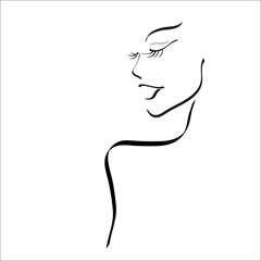 profile of a girl. Vector line art drawing. Logo beauty salon. Illustration isolated white background.