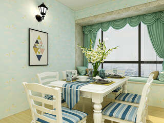 spacious dining room design next to the modern kitchen, with a beautiful dining table and greenery