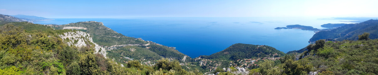 Fototapeta na wymiar View of Eze village and the French Riviera from the Grande Corniche mountain, South of France