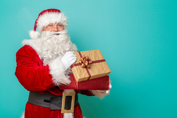 Santa opening Christmas presents