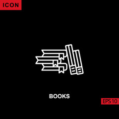 Icon book vector on black background. Illustration line, linear, outline and lineal icon for graphic, print media interfaces and web design.