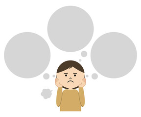 悩んでいる女性と吹き出しのイラスト