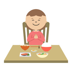 いただきますをする女の子のイラスト