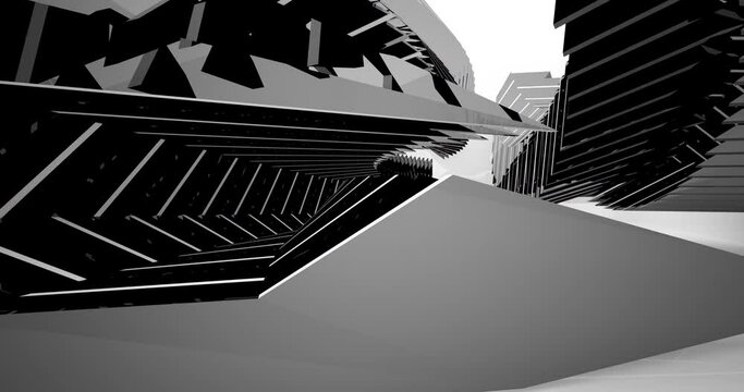 Luxury parametric abstract architectural minimalistic background. Contemporary showroom. Modern black  exhibition tunnel. Empty gallery. Backlight. 3D animation and rendering.