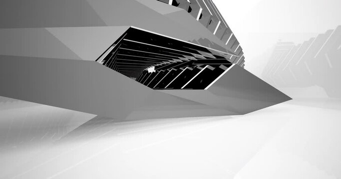 Luxury parametric abstract architectural minimalistic background. Contemporary showroom. Modern black  exhibition tunnel. Empty gallery. Backlight. 3D animation and rendering.