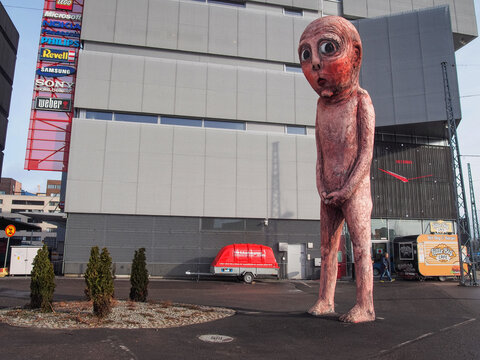 HELSINKI, FINLAND-MARCH 27, 2016: Giant 9-meter statue "Bad bad boy" by Tommi Toija.