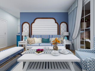 spacious living room design of modern residence, with sofa, tea table, decorative painting,