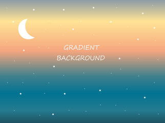 Sky illustration gradient, color palette, beautiful landscape, shiny stars, white moon, night sky, vector illustration