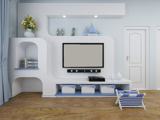spacious living room design of modern residence, with sofa, tea table, decorative painting,