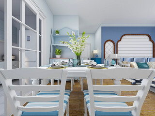 spacious dining room design next to the modern kitchen, with a beautiful dining table and greenery