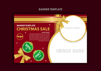 Christmas landscape banner template modern design with ribbon