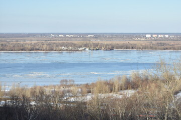 panorama of the Volga River in spring