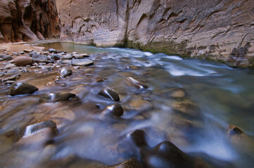 Landscape, Virgin River Narrows, captured with motion blur, Zion National Park, Utah, USA