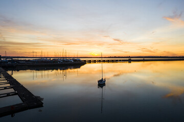 A Beautiful sunset over the marina in a small Irish town Malahide