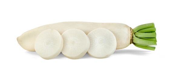 sliced Radish isolated on white background ,include clipping path