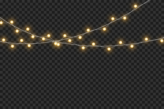 Yellow christmas lights isolated realistic design elements.
