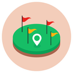
Flags on a arena depicting golf ground in flat icon
