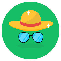 
Hat with goggles depicting beach equipment in flat icon
