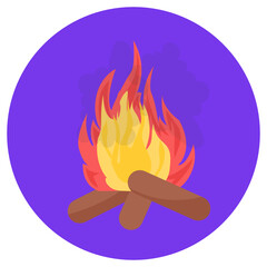 
Campfire, wood logs with fire flame icon in flat design.
