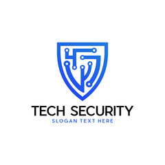 Protection concept of digital and technological. Data security icon, Simple illustration logo design shield combine with circuit.
