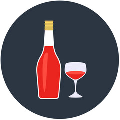 
Whiskey in a glass having bottle aside, flat icon
