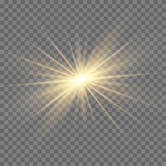Naklejka premium Gold or white glowing light burst explosion transparent.