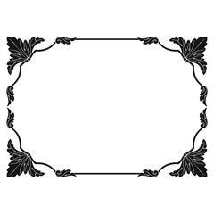 frame vintage or retro border ornament with baroque style like engraving on classical decor for greeting card and wedding invitation and menu for restaurant.  The foliage swirl victorian or damask.