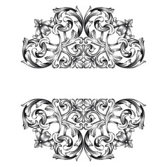 Fototapeta premium Frame vintage or retro border ornament with baroque style like engraving on classical decor for greeting card and wedding invitation and menu for restaurant. The foliage swirl victorian or damask.