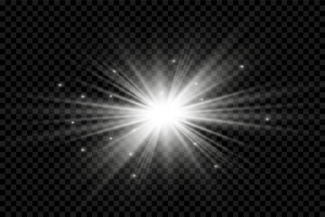 White glowing light. Beautiful star Light from the rays. Sun with lens flare. Bright beautiful star. Sunlight.