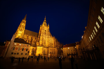 Prag, Hradčany, Prager Burg bei Nacht, Veitsdom