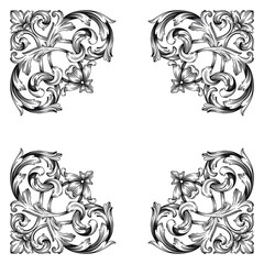 Frame vintage or retro border ornament with baroque style like engraving on classical decor for greeting card and wedding invitation and menu for restaurant.  The foliage swirl victorian or damask.