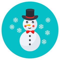 
Flat rounded design of snowman character icon

