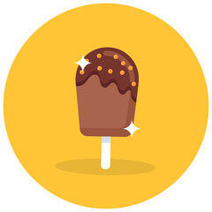 
Chocolate ice cream vector, cornet in flat rounded style 

