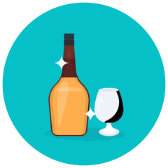 
Drink in bottle with glass, wine concept in editable style 
