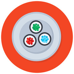 
Japanese sushi served in a tray, editable flat rounded vector 
